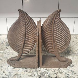 Set Of 2 Vintage Rustic Metal Leaf Leaves Bookends